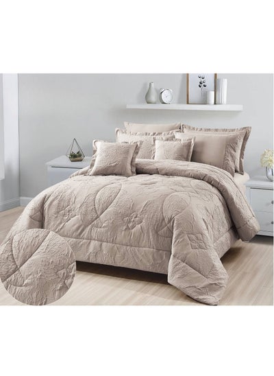 Buy 8-Piece Double Comforter Set Microfiber King Size 240x260 cm Beige in Saudi Arabia