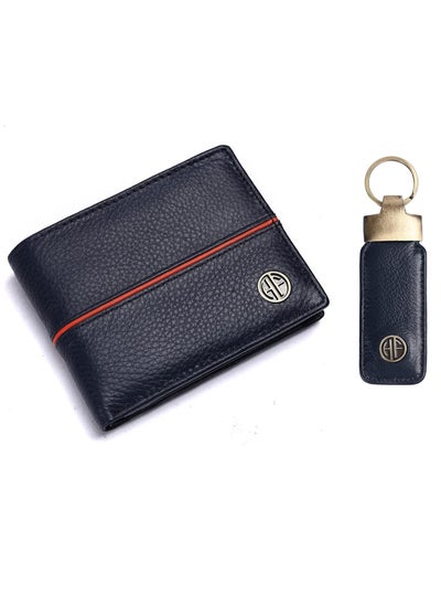 Buy RFID Protected Black Leather Wallet for Men|6 Card Slots| 1 Coin Pocket|4 Hidden Compartment|2 Currency Slots|1 ID Slot, Prussian blue With Keyring, Classic (S7SZ) in UAE