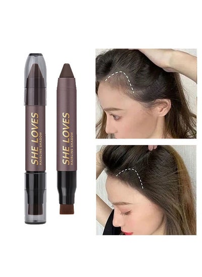 اشتري Hairline Filler Pen Hair Line Shadow Powder Stick Hair Volumizing Powder Fill In Receding Hairlines Bald Spots Wide Parts Forehead Side Double-Ended Hairline Powder Hair Root Dye (Dark brown) في الامارات