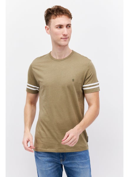 Buy Men Crew Neck Short Sleeve Brand Logo T Shirt, Olive/White in UAE