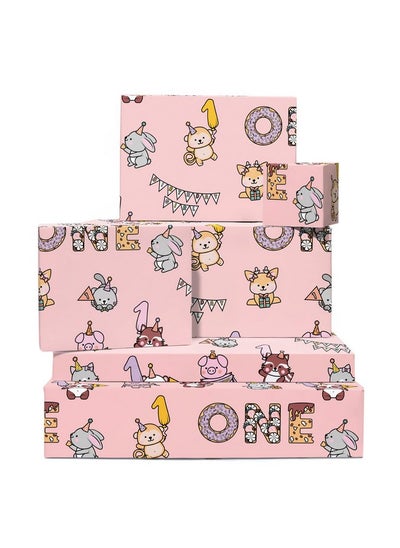 اشتري Baby Girl Wrapping Paper 1St Birthday Age One 6 Sheets Pink Gift Wrap Comes With Fun Stickers في الامارات