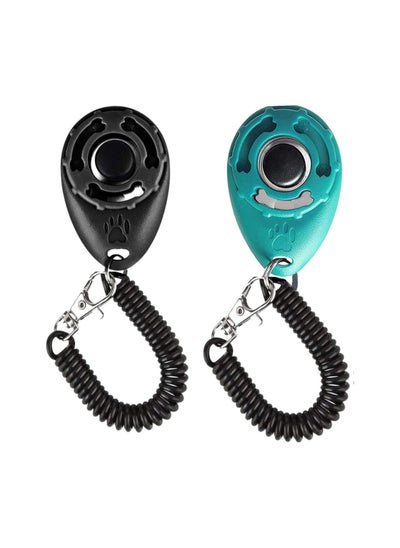 Buy Pet Trainer, 2 Pack Dog Training Clicker with Wrist Strap, Pet Training Clicker with Big Button Effective Behavioral Training Tool for Cats Birds Puppy Recall (Blue and Black) in Saudi Arabia