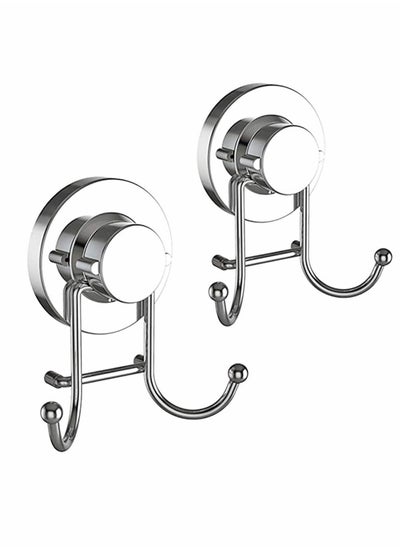 Buy 2 Double Hook Wall Hooks Stainless Steel Suction Cup Hooks Bath Towel Heavy Duty Hook Suction Cup Rust Proof Wall Hooks Kitchen and Bathroom Vacuum Suction Hook Suction Hanger in Saudi Arabia