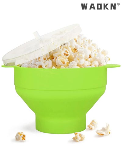 Buy Popcorn Maker, Microwave Silicone Popcorn Popper with Lid and Handles Hot Air Big Size Collapsible Bowl BPA Free Dishwasher Safe Green High Temperature Resistance for Home, Party, See Movie in Saudi Arabia