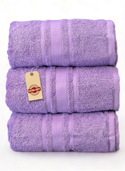 Buy Luxury Soft and Absorbent 3 Pcs Bath Towel Set - 450 GSM Hotel Quality Bathroom Towel for Bath Hand Beach Pool Or Spa (70x140cm) - Purple in Saudi Arabia