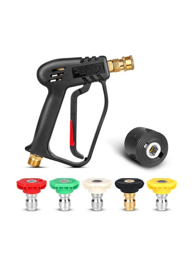 Buy High Pressure Washer Gun with 5 Detachable Spray Nozzle Tip, High-Pressure Hose Quick Connect Connector, 1/4"" Quick Connector & Adapter M22-14mm for Car Washer Cleaning Tool Jet Washer in Saudi Arabia