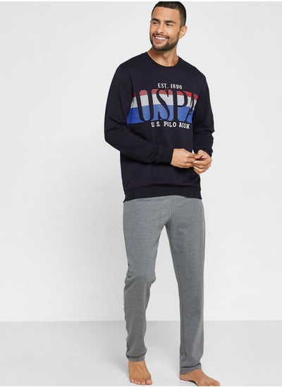 Buy Logo Printed Sweatshirt And Pyjama Pants Set in UAE