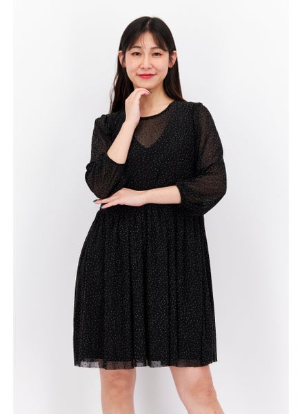 Buy Women Micro Dots Mini Dress, Black in UAE