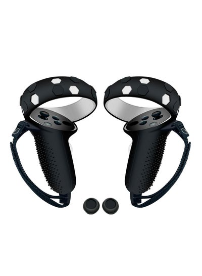 اشتري Touch Controller Grip Cover Accessories Compatible with VR Oculus Quest 2, Anti-Throw Silicone VR Grips Protector with Nylon Adjustable Wrist Knuckle Straps and rocker cap (Black, 1 Pair) في السعودية
