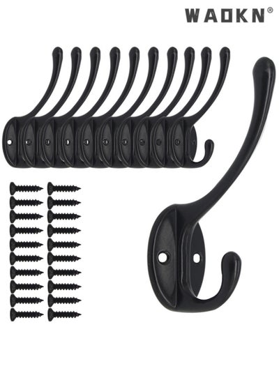 Buy 10 Pack Matte Black Coat Hooks Heavy Duty Dual Coat Hooks Wall Mounted Utility Black Not Rust Hooks for Coat, Robe, Scarf, Bag, Towel, Key, Hat and More, Include 20 Pieces Screws in UAE