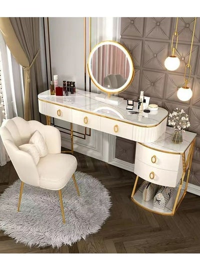 Buy Classic Solid Wood Dressing Table, Bedroom Makeup Table, with Smart Mirror, Side Table and Chair, 120Wx78H cm dressing table. in UAE