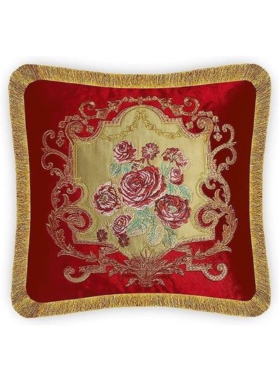 Buy Velvet Cushion Cover, Baroque Rose Decorative Pillowcase, Floral Bouquet Embroidery Throw Pillow for Sofa Chair Bedroom Living Room, Red, 45x45 cm, (18x18 Inches). in UAE
