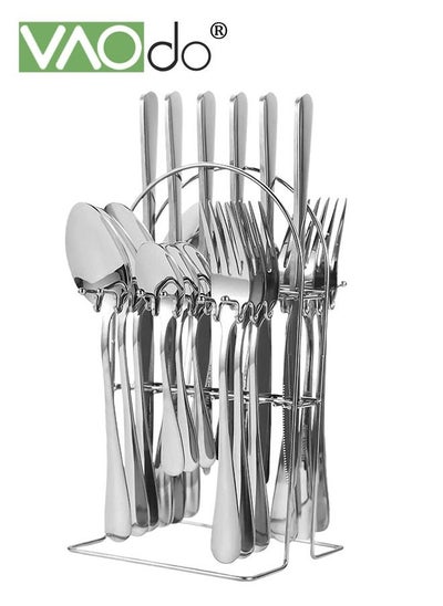 اشتري 25PCS Tableware Set with Silverware Holder Stainless Steel Flatware Set Spoons Forks Knives,Utensils Set Service for 6 Mirror Polished Flatware Set Sliver في السعودية