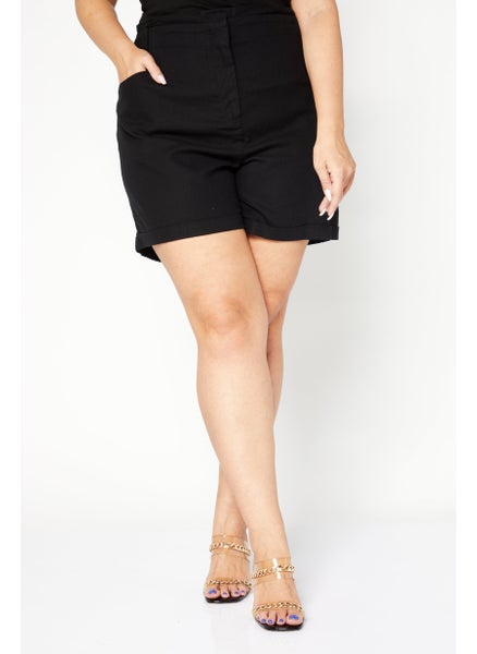 اشتري Women Regular Fit Solid Linen Shorts, Black في السعودية