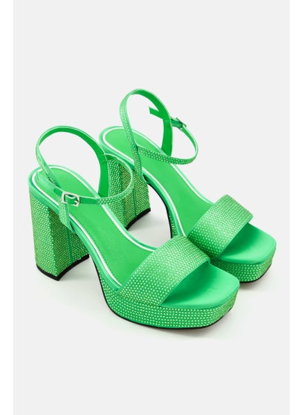 Buy Women Block Heels Adjustable Buckle Sandals, Green in Saudi Arabia