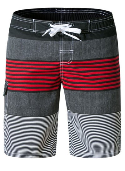 Buy Men's Striped Beach Shorts Grey/Red in UAE