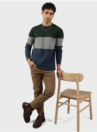 Buy Colorblock Crew Neck Thermal T-Shirt in Saudi Arabia