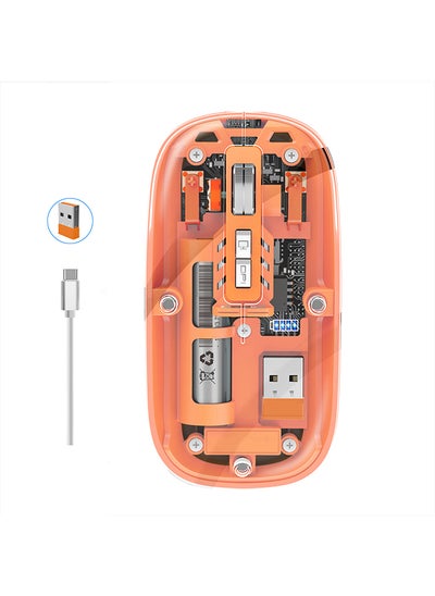 اشتري Bluetooth Wireless Mouse, Transparent Magnetic Mouse Triple Mode USB C Rechargeable Slim Silent Computer Mice - Orange في الامارات