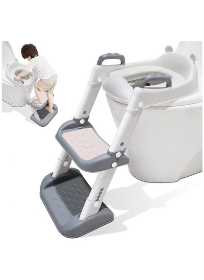 Buy Toilet Training Seat, Potty Training Toilet with Pedal Stool Ladder, Foldable Toddler Toilet Seat for Boys and Girls (Grey) in Saudi Arabia