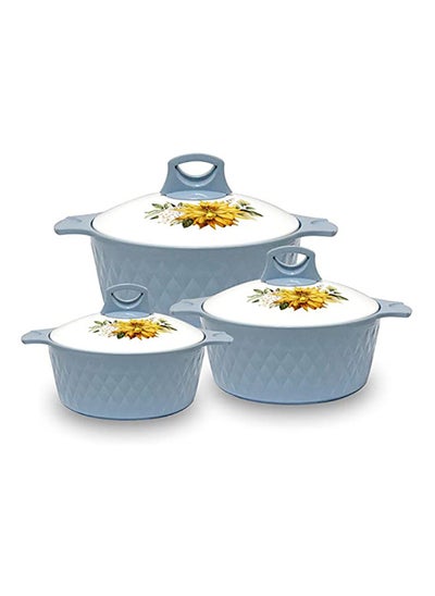 اشتري Casserole Stainless Steel Insulated Hotpot Food Warmer Diamond Set Of 3 Pcs | 1.0 L, 1.5 L, 2.5 L (Blue) في الامارات