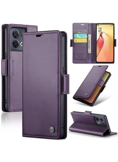 Buy Flip Wallet Case For OPPO Reno 8 Pro 5G [RFID Blocking] PU Leather Wallet Flip Folio Case with Card Holder Kickstand Shockproof Phone Cover (Purple) in Egypt