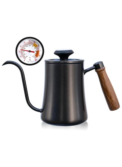 Buy Coffee Kettle with Thermometer, Gooseneck Kettle for Pouring Coffee and Tea, Stainless Steel Tea Kettle, Teapot, Wooden Handle ,Kettle for Camping、 Home and Kitchen，600ml in UAE