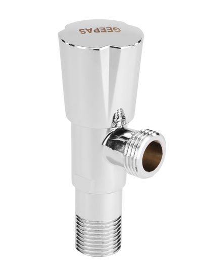 اشتري Geepas Angle Valve- GSW61134| Non-Ferrous Angle Valve for Toilets, Plumbing Fixtures| Chrome Plated Solid Knob with  Turn Ceramic Brass Cartridge|G1/2-G1/2 Connection| Suitable for Hot and Cold Water| في الامارات