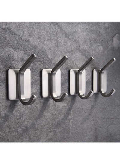 اشتري 4Pcs Wall Hook Adhesive- Stick on Bathroom/Room/Door/Kitchen -Heavy Duty for Hanging Towels, Robes, Coats, Keys,Calendars (Silver Brushed Towel/Cloth Hook- 4Pcs) في الامارات