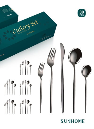 Buy SUNHOME 30-Piece Stainless Steel Cutlery Set Black in UAE