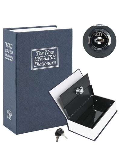 Buy Book Safe with Key Lock Home Dictionary Diversion Secret Book Metal Safe Lock Box, 26.7x20x6.5cm - Navy Blue Large in UAE