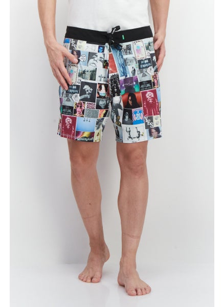 اشتري Men Graphic Print Board Shorts, Grey/Black Combo في الامارات