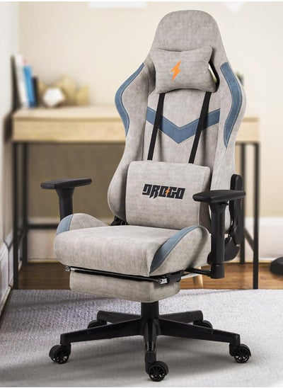 Buy Ergonomic Gaming Chair with 7 Way adjustable Seat 3D Armrest Fabric Material Desk Chair Head USB Massager Lumbar Pillow Video Games Chair Home Office Chair with Full Recliner Back Footrest Grey in Saudi Arabia