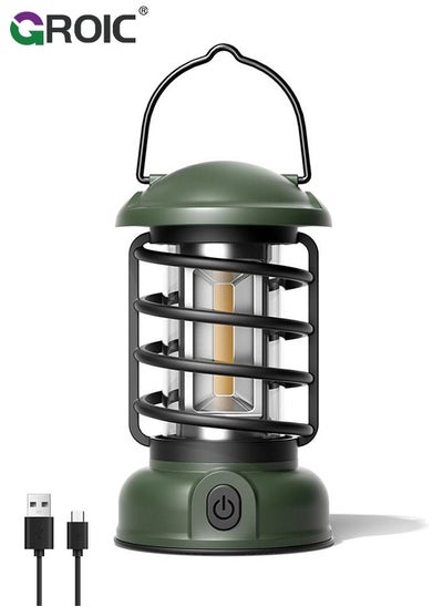 اشتري Retro Camping Lantern Rechargeable 1500LM 2 Modes Dimmable,Portable Electric Hurricane Lamp Hands-Free Flashlight, LED Lanterns for Power Outages Indoor في الامارات