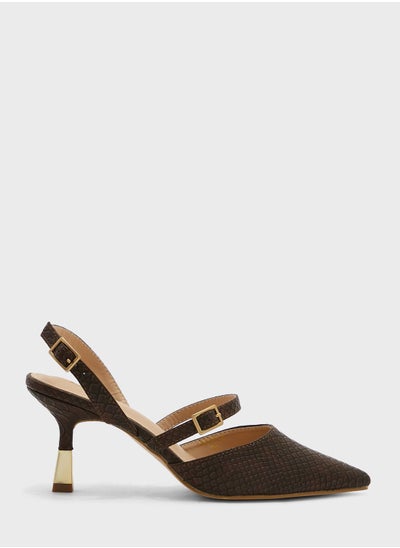 Buy Buckle Detail Croc Effect Pointed Pump in UAE