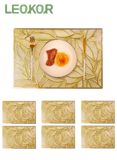 Buy 6 Pcs Leaves Pattern PVC Place Mat Vinyl Hollow Out Heat Insulation Washable Gold Table Mats in Saudi Arabia