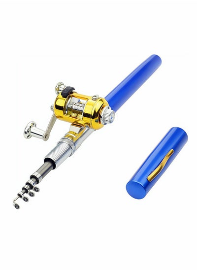 اشتري Fishing Rod, Portable Mini Telescopic Pen Fish Rod Aluminum Alloy Pocket Fishing Rod Pole and Reel Combo Pen Shape Folded Fishing Rod with Reel Wheel for Outdoor River Lake Fishing, Blue في السعودية