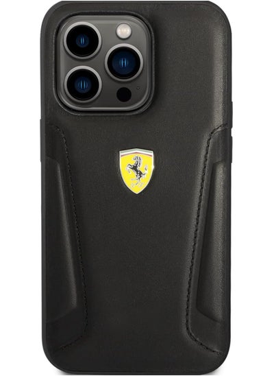 اشتري IPHONE 15 PRO  - LEATHER BLACK CASE HOT STAMPED SIDES AND YELLOW SHIELD LOGO - FERRARI في الامارات