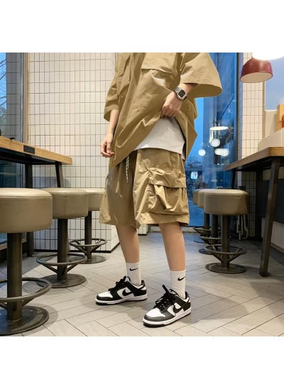 اشتري Mens Casual Artistic Fashion Suit with 5-Length Sleeves Khaki Shorts في السعودية