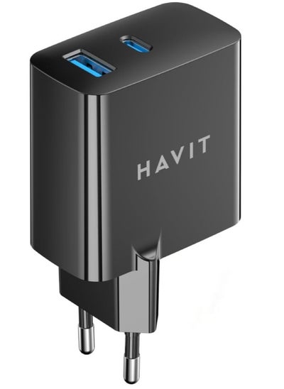 Buy Havit wall Charger PD45wat dual port with Gan technology for Laptop and MACBOOK and Google pixel and Iphone model uc45pro in Egypt