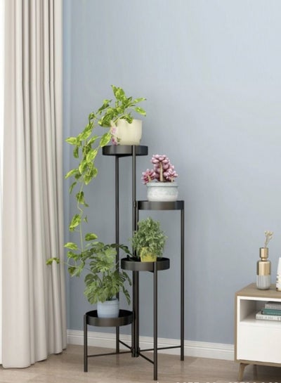 Buy 4 Tier Metal Plant Stand Plastic Base, Shelves Plants Rack Organizer Display for Indoor Garden Balcony Black in Saudi Arabia