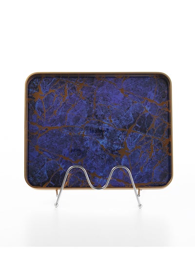 Buy Small Rectangular Blue Gilded Serving Tray in Saudi Arabia