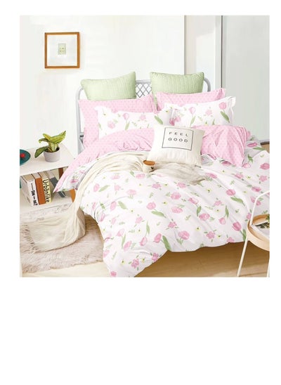 اشتري Comforters 6pcs Vintage Quilted Bedding Set, Includes 1 fixed Quilt, 1 Fitted Sheet, And 4 Pillowcases,  Floral Design في الامارات