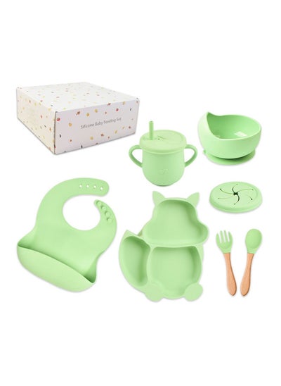 Buy Baby Feeding Set 8-Piece, Baby Led Weaning Utensils Set Includes Suction Bowl and Plate, Baby Spoon and Fork, Baby Bib, Gift Packaging in UAE