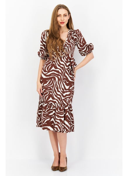 Buy Women Petite  Allover Print Midi Dress, Brown Combo in Saudi Arabia