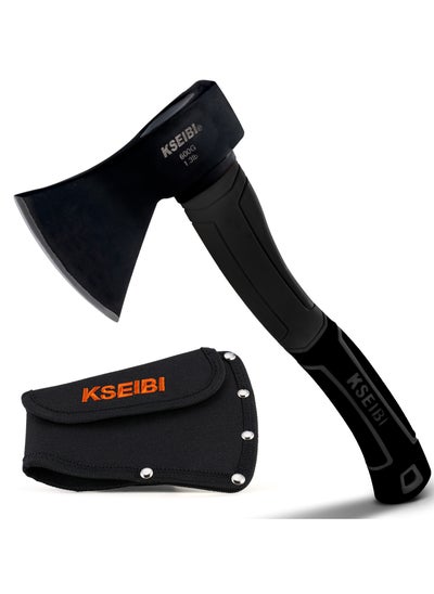 Buy Black Camp Hatchet with Sheath Camping Axe for Splitting and Kindling Wood, Forged Steel Blade with Anti-Slip and Shock Reduction Handle Great Throwing Hatchets in UAE