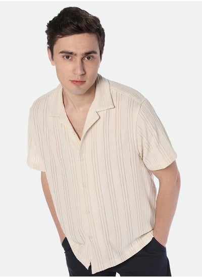 Buy Textured Casual Shirt with Cuban Collar in Saudi Arabia