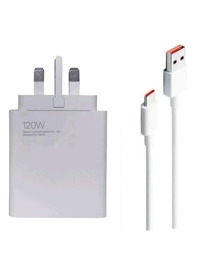 اشتري Genuine Xiaomi 120W Ultra Fast Charger with USB-C 6A Cable, UK Plug, Fast Charging for Xiaomi Devices في الامارات