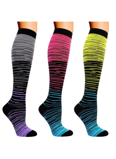 اشتري Compression Socks 3 Pairs 20-30mmHg Knee High for Sports Running Travel Nurses Pregnancy - Men Women في الامارات