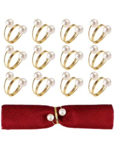 Buy 12 Piece Double Pearl Design Buckle Napkin Ring (Gold) in Saudi Arabia