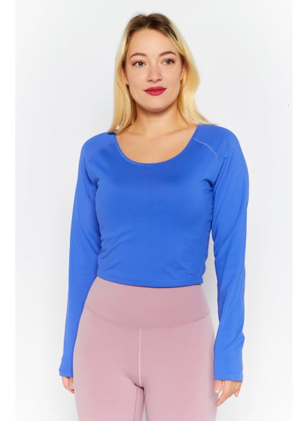 Buy Women Crew Neck Long Sleeve Plain Top, Blue in UAE